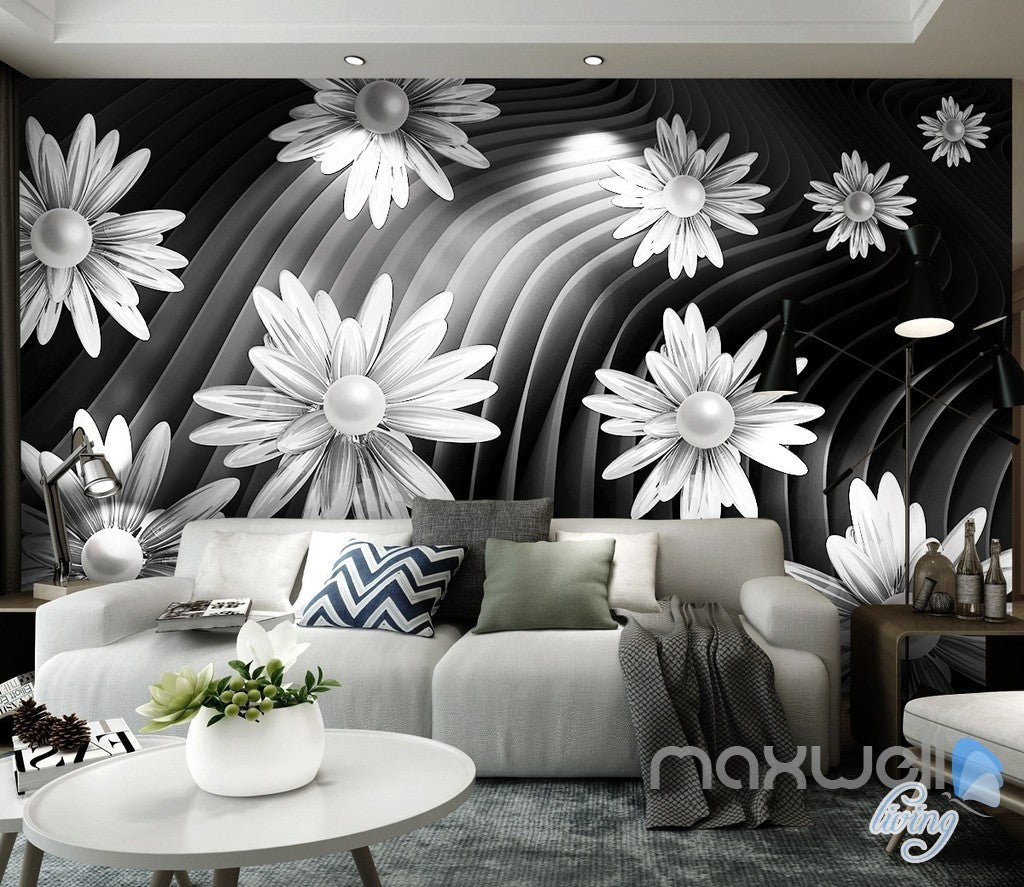 3D Daisy Flowers Modern 5D Wall Paper Mural Art Print Business Office –  IDecoRoom